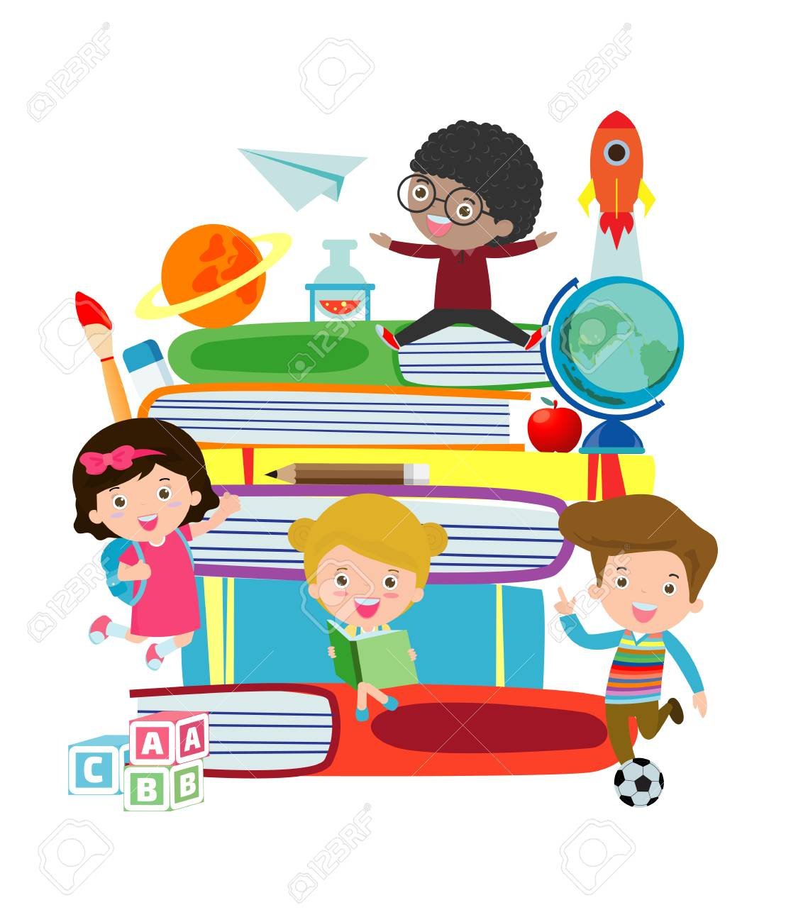 109505167-set-of-school-kids-in-education-concept-back-to-school-children-in-classroom-vector-illustration